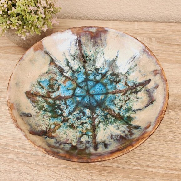Vintage Ardeco Vallauris Mid Century Starburst Glazed Pottery Earth Tone Bowl - Picture 8 of 10
